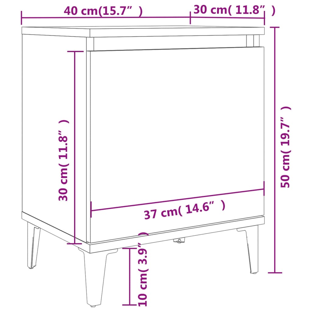 Bed Cabinets with Metal Legs Smoked Oak 40x30x50 cm