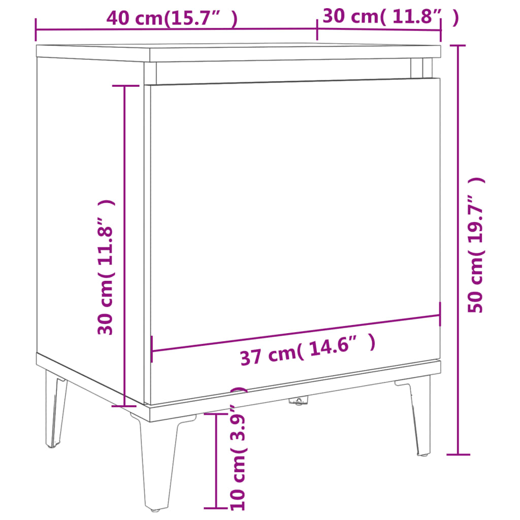 Bed Cabinets with Metal Legs Grey Sonoma 40x30x50 cm