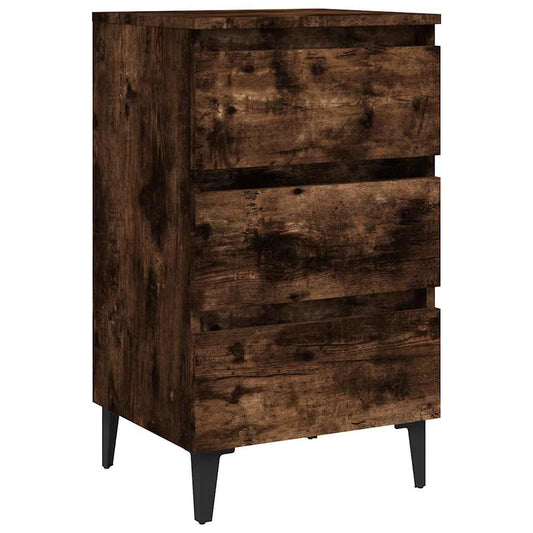 813140 vidaXL Bed Cabinet with Metal Legs Smoked Oak 40x35x69 cm