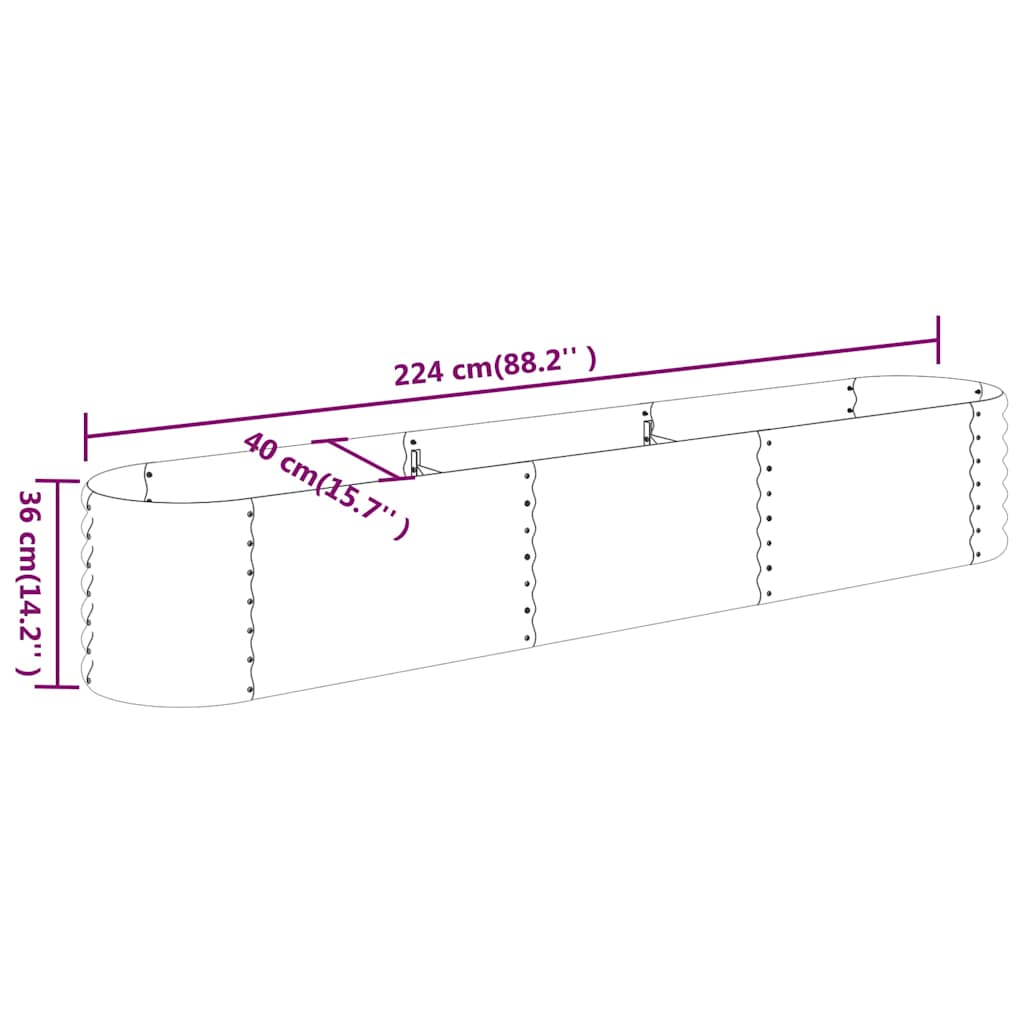 Garden Raised Bed | Green | Powder-coated steel | 224x40x36 cm