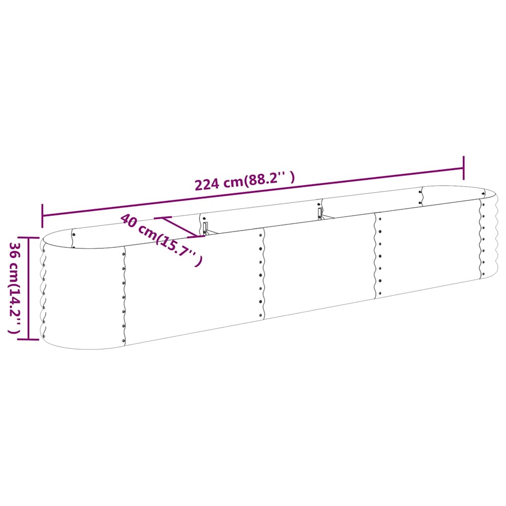Patio Raised Bed Galvanized Steel 224x40 x 14.2 " Silver