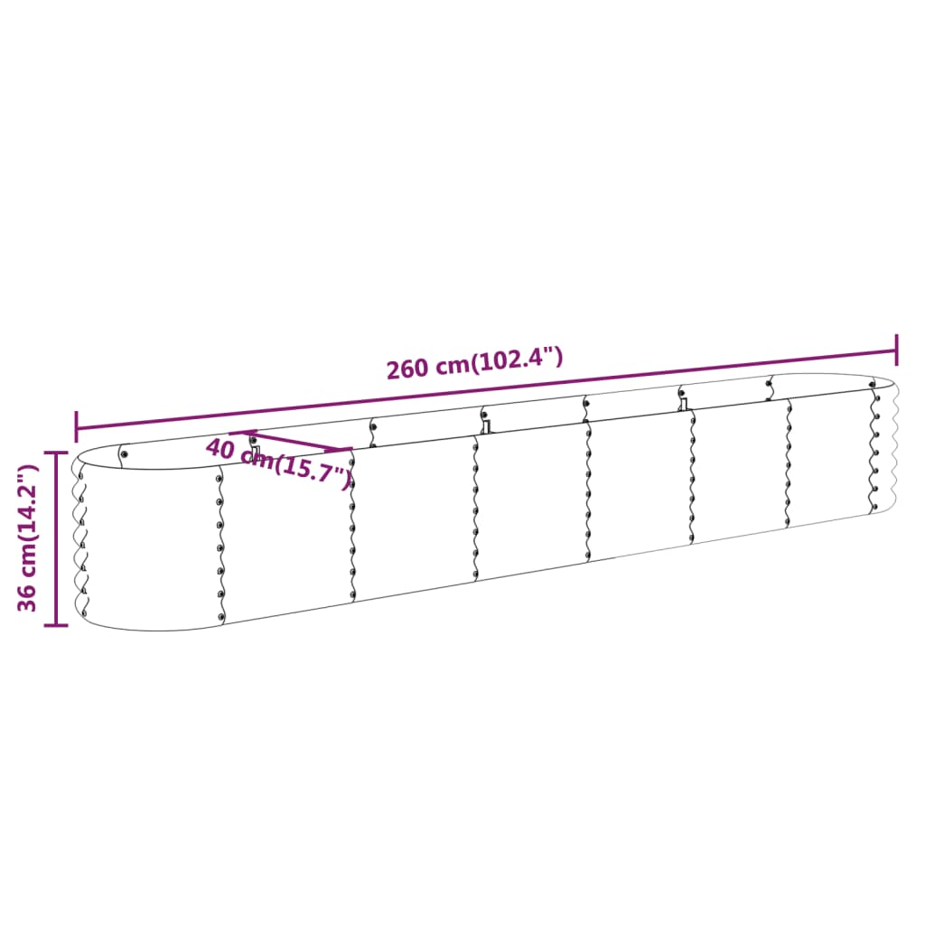 Patio Raised Bed Galvanized Steel 260x40 x 14.2 " Green
