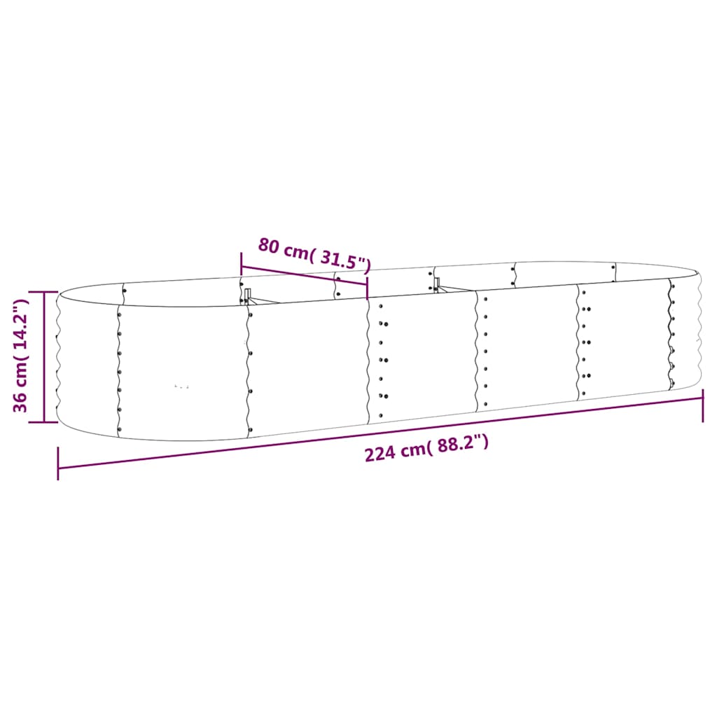 Garden Raised Bed Galvanised Steel 224x80x36 cm Brown