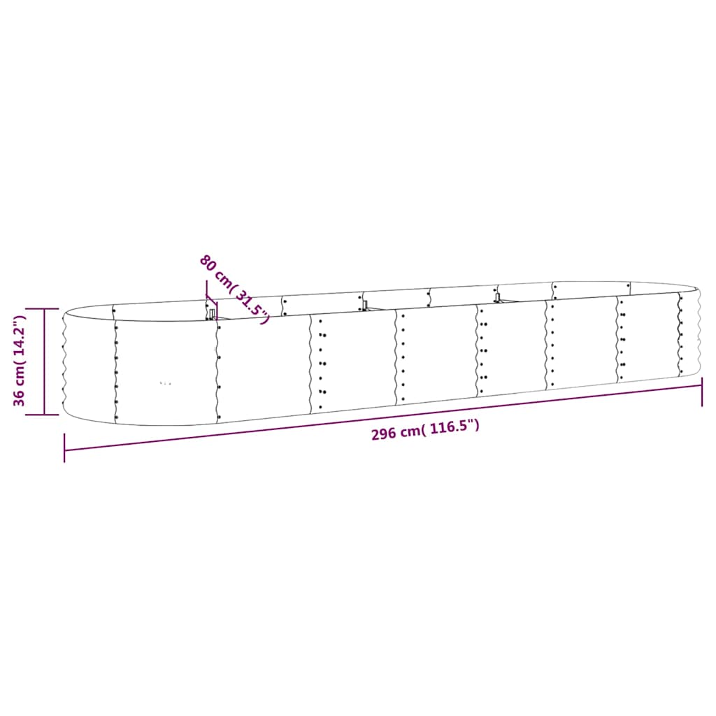 Garden Raised Bed Galvanized Steel 116.5"x31.5"x14.2" Gray