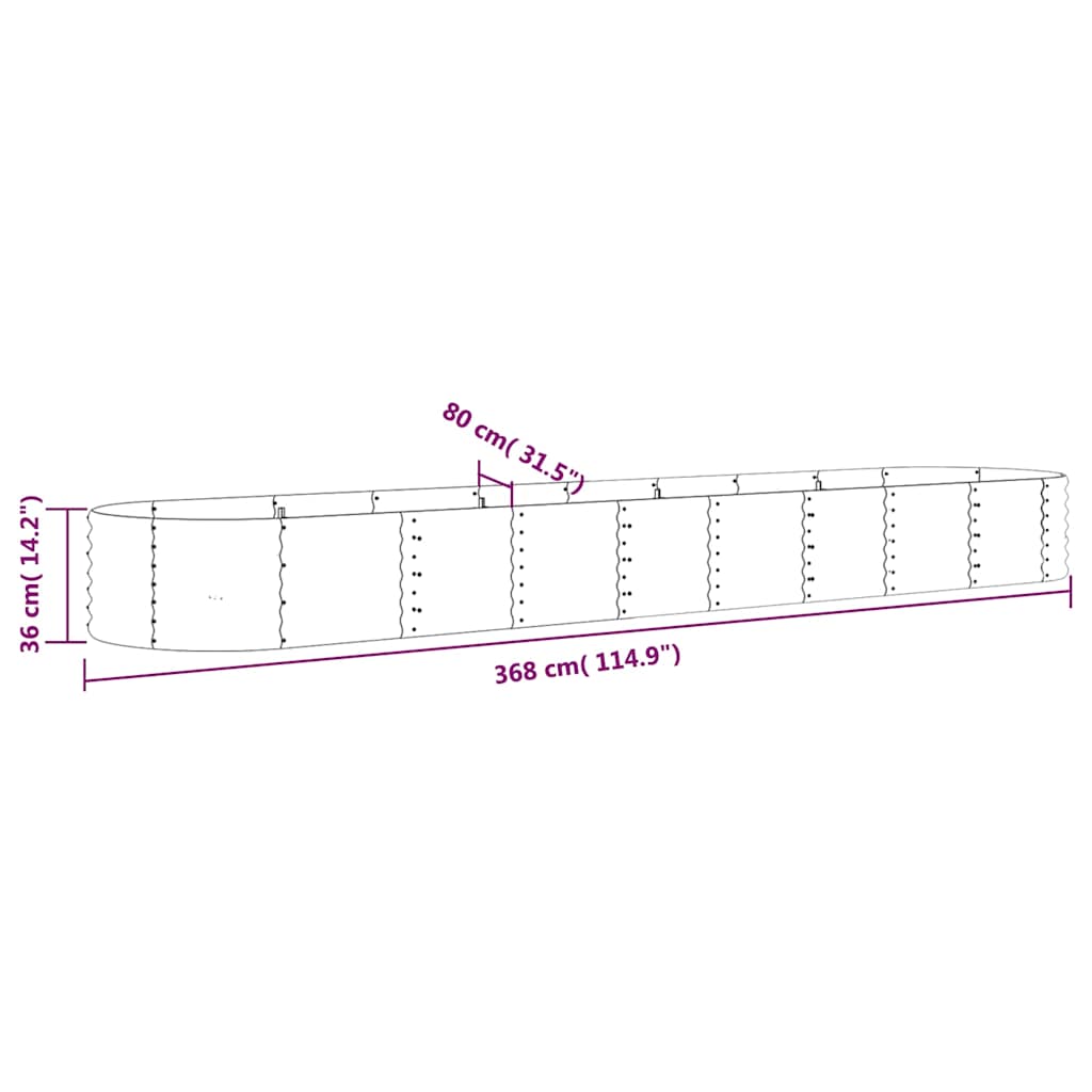 Garden Raised Bed Galvanised Steel 368x80x36 cm Anthracite