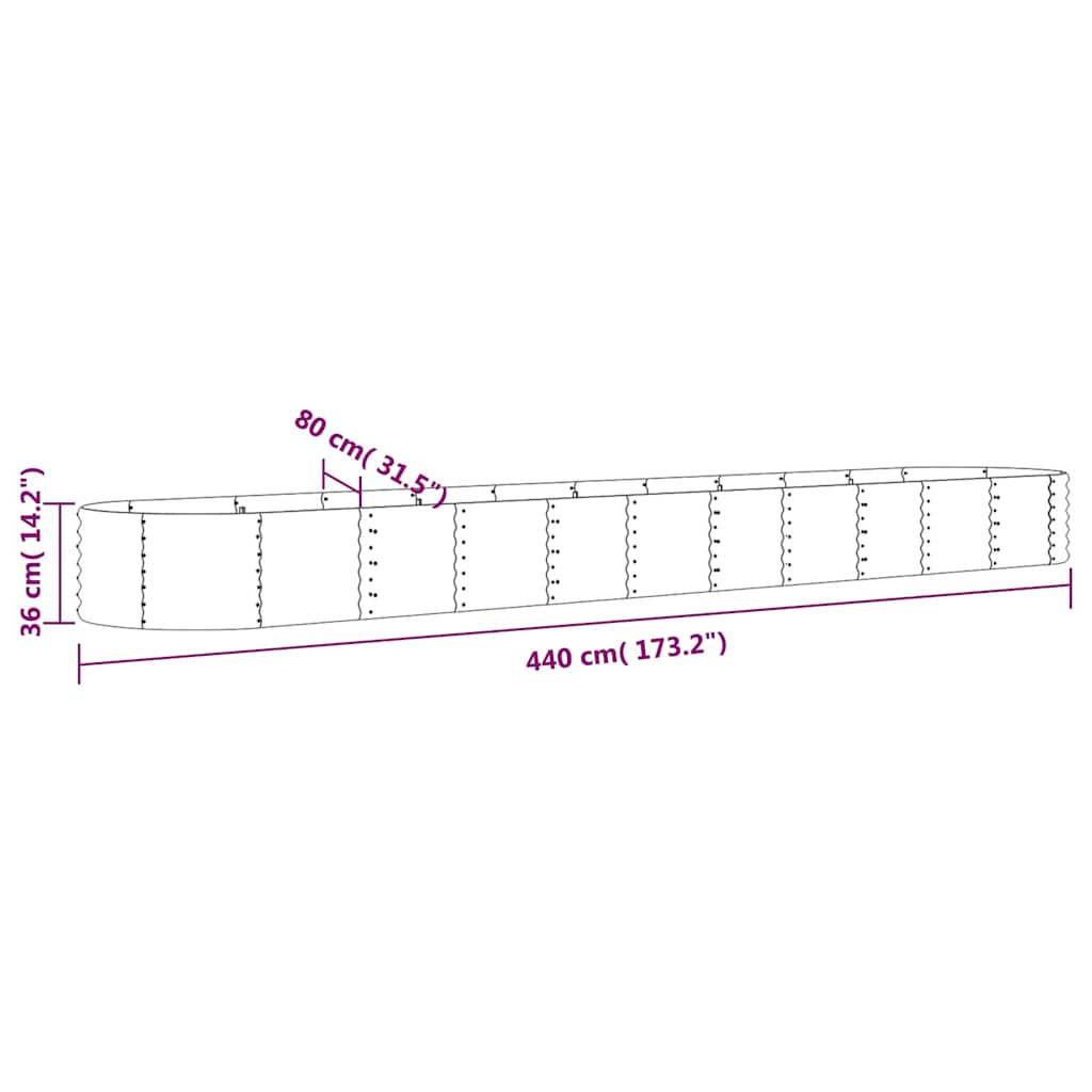 Patio Raised Bed Galvanized Steel 440x80 x 14.2 " Brown
