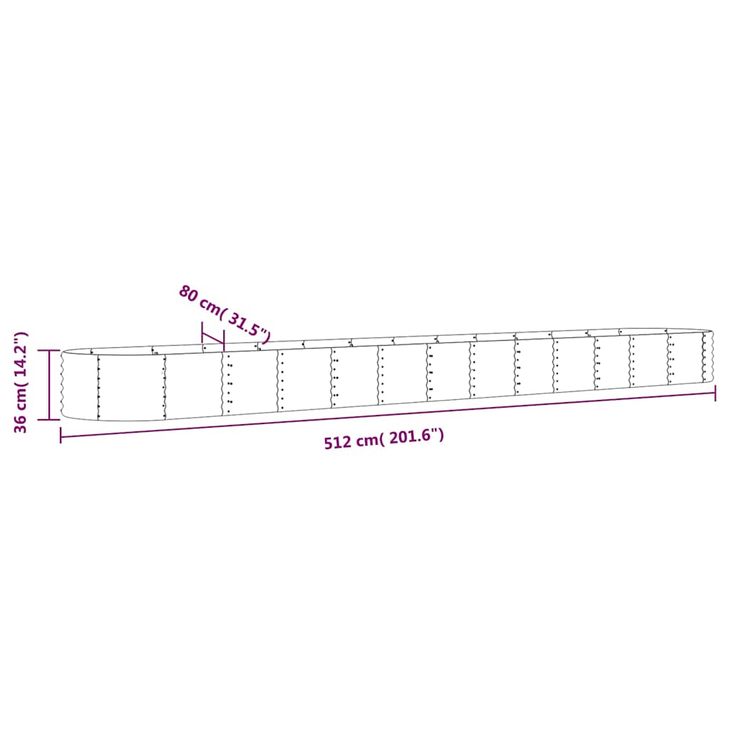 Garden Raised Bed Galvanised Steel 512x80x36 cm Silver