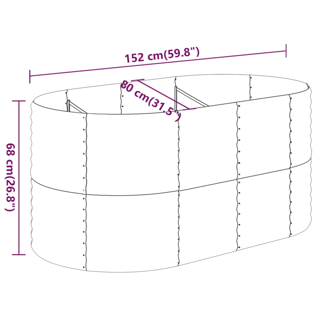 Garden Raised Bed Galvanised Steel 152x80x68 cm Grey