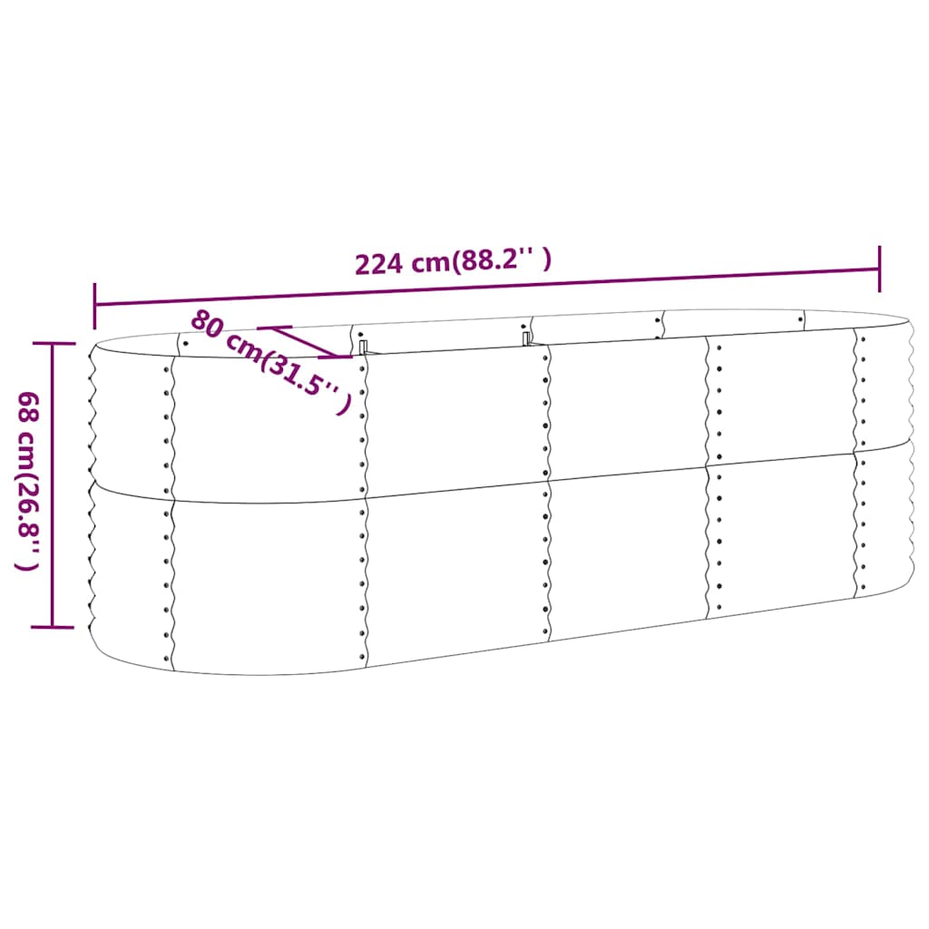 Garden Raised Bed Galvanised Steel 224x80x68 cm Green