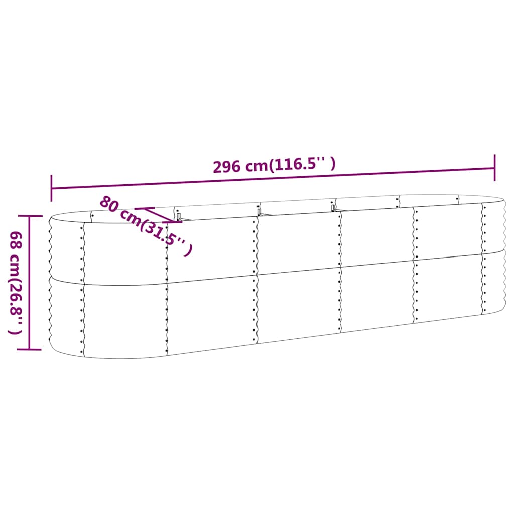Garden Raised Bed Galvanised Steel 296x80x68 cm Green