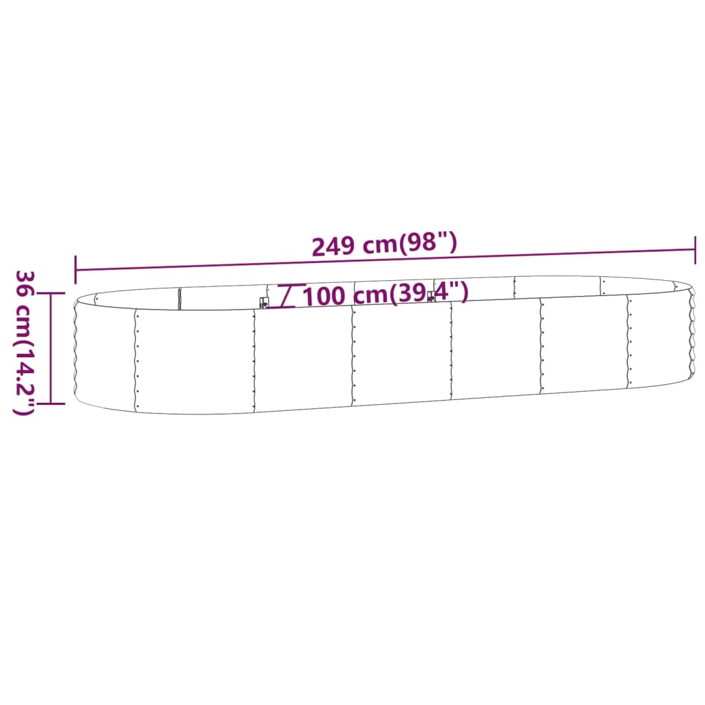 Garden Raised Bed Galvanised Steel 249x100x36 cm Brown