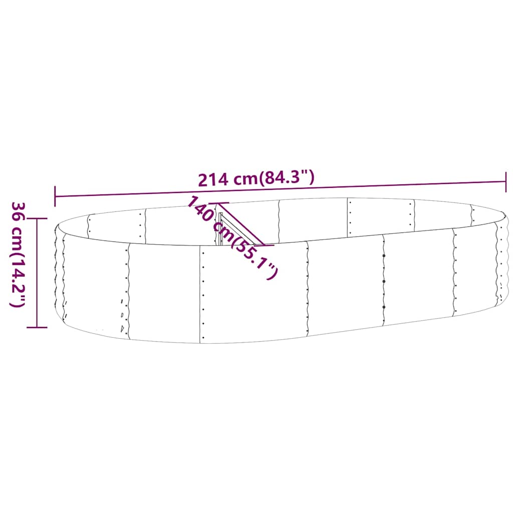 Garden Raised Bed Galvanised Steel 214x140x36 cm Grey