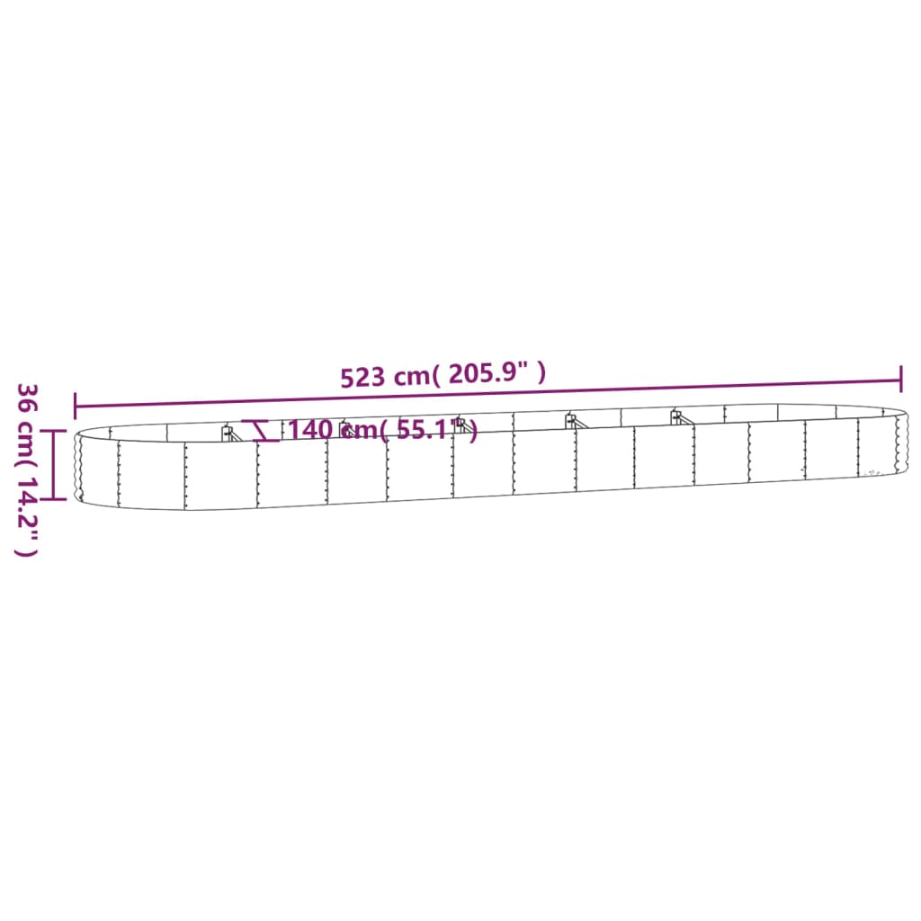 Garden Raised Bed Galvanised Steel 523x140x36 cm Brown