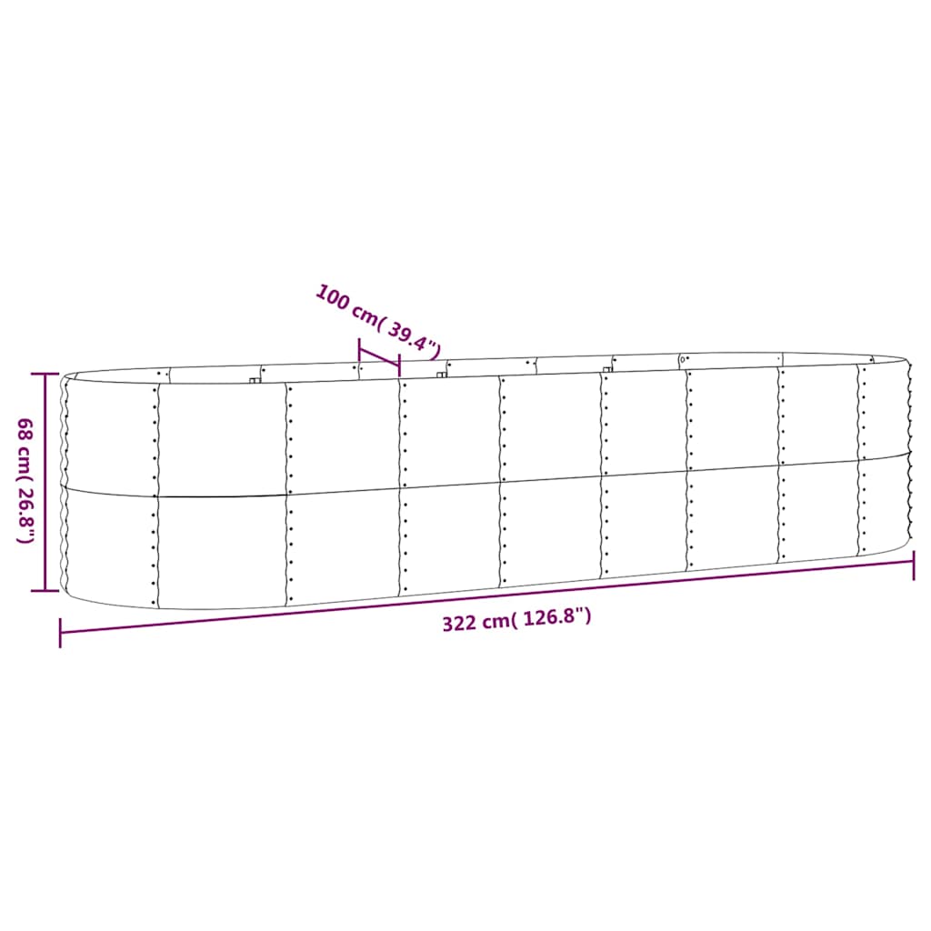 Garden Raised Bed Galvanised Steel 322x100x68 cm Brown