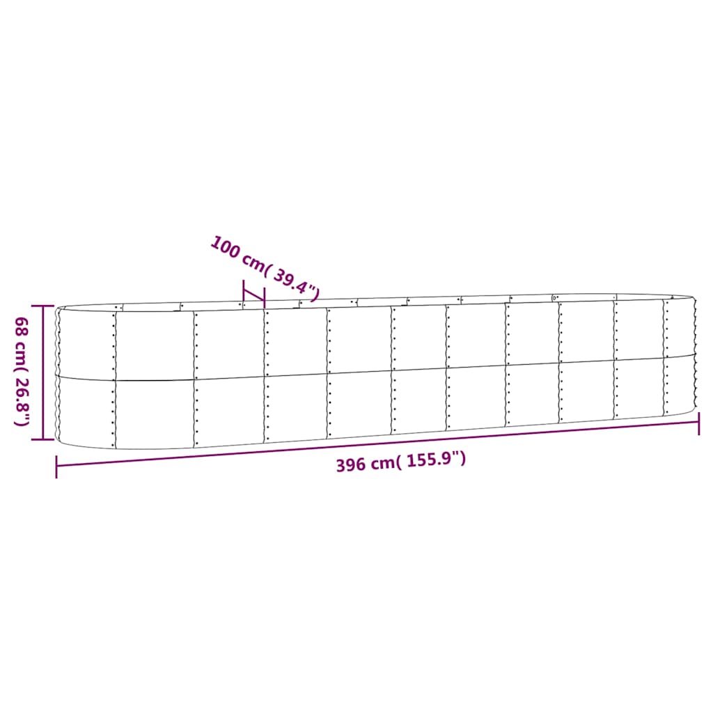 Garden Raised Bed Galvanised Steel 396x100x68 cm Anthracite