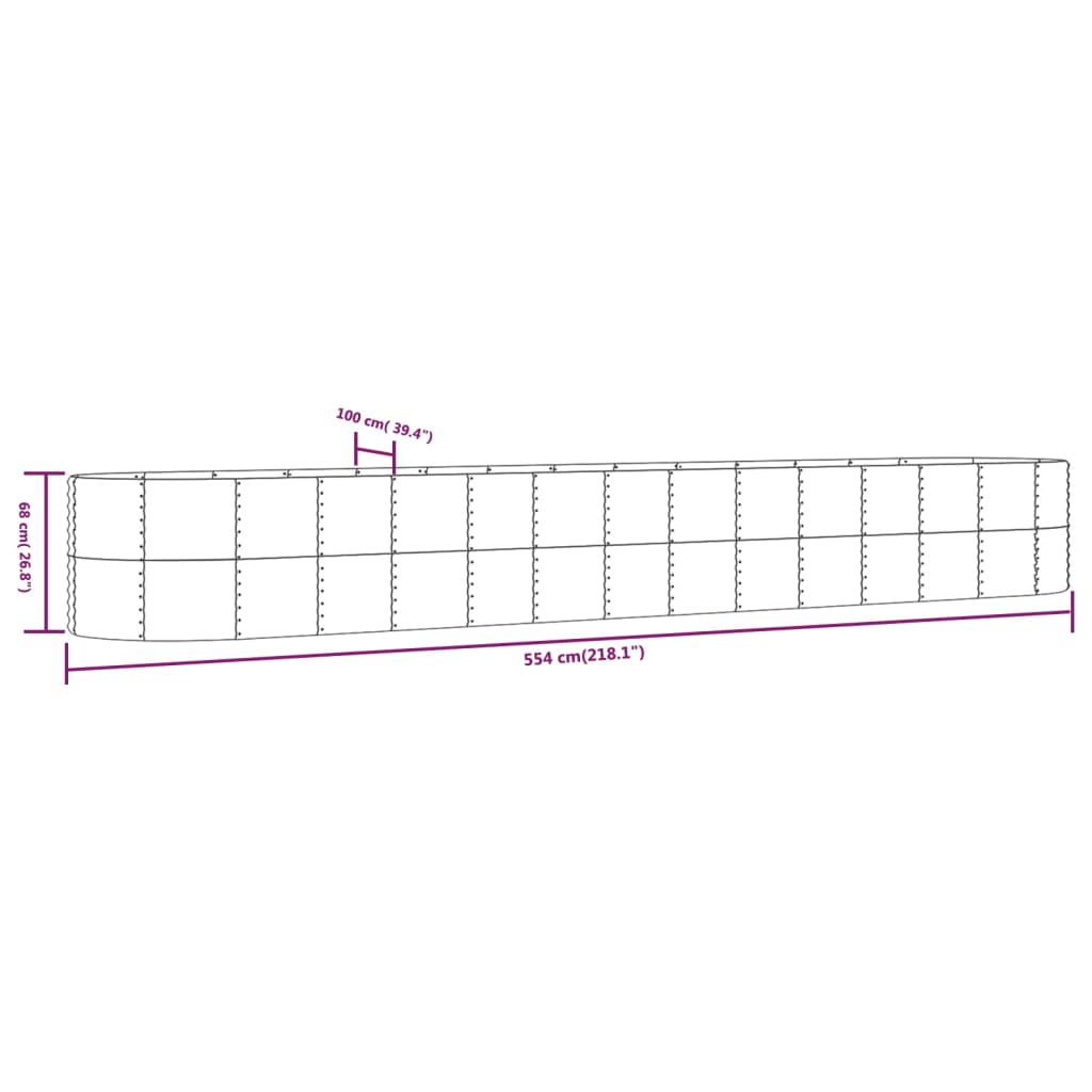 Garden Raised Bed Silver 554x100x68 cm Powder-coated Steel