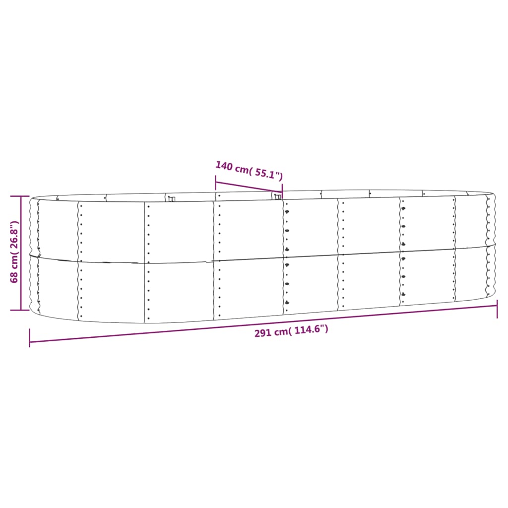 Garden Raised Bed Brown 291x140x68 cm Galvanised Steel