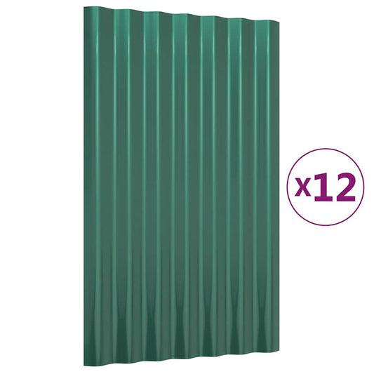 Roof Panels 12 pcs Galvanised Steel Green 60x36 cm