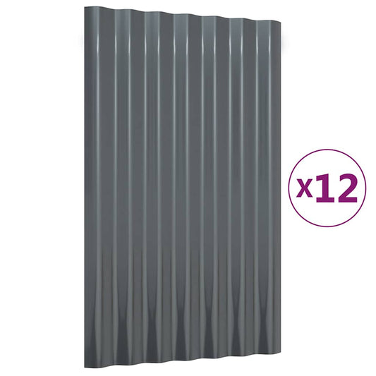 Roof Panels 12 pcs Galvanised Steel Anthracite 60x36 cm