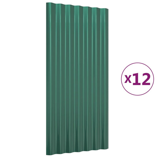Roof Panels 12 pcs Galvanised Steel Green 80x36 cm