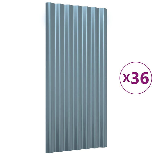 Roof Panels 36 pcs Galvanised Steel Grey 80x36 cm