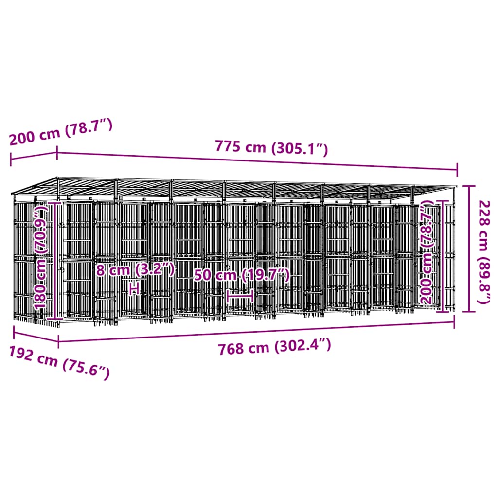 Outdoor Dog Kennel with Roof Steel 158.8 ft²