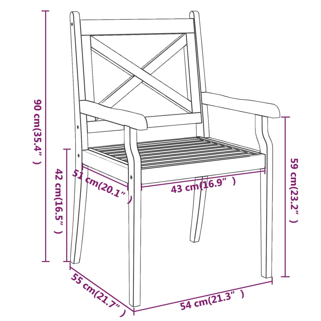 Dining Chair | Set of 6 | Natural Wood | Solid acacia wood | Standard
