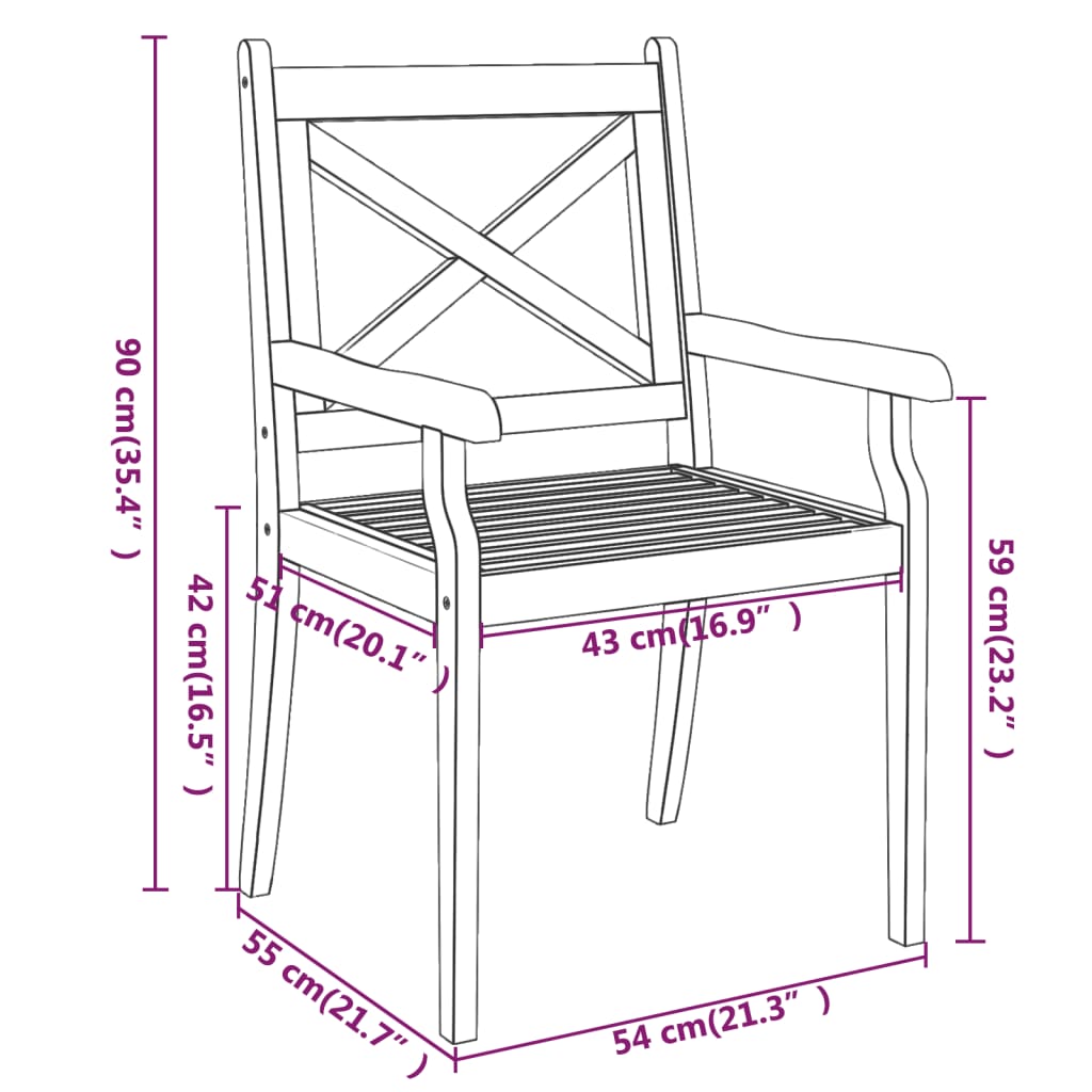 Dining Chair | Set of 8 | Natural Wood | Solid acacia wood | Standard