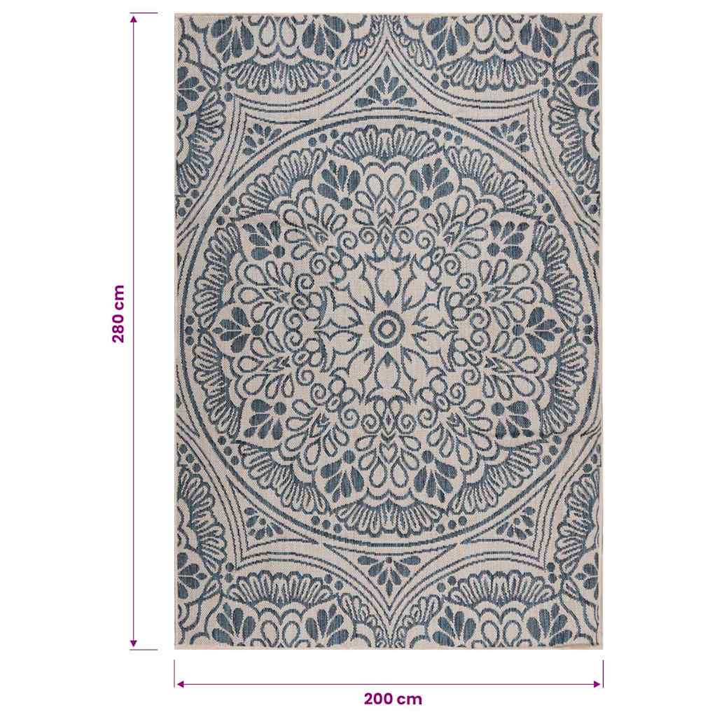Outdoor Flatweave Rug 200x280 cm Blue Pattern