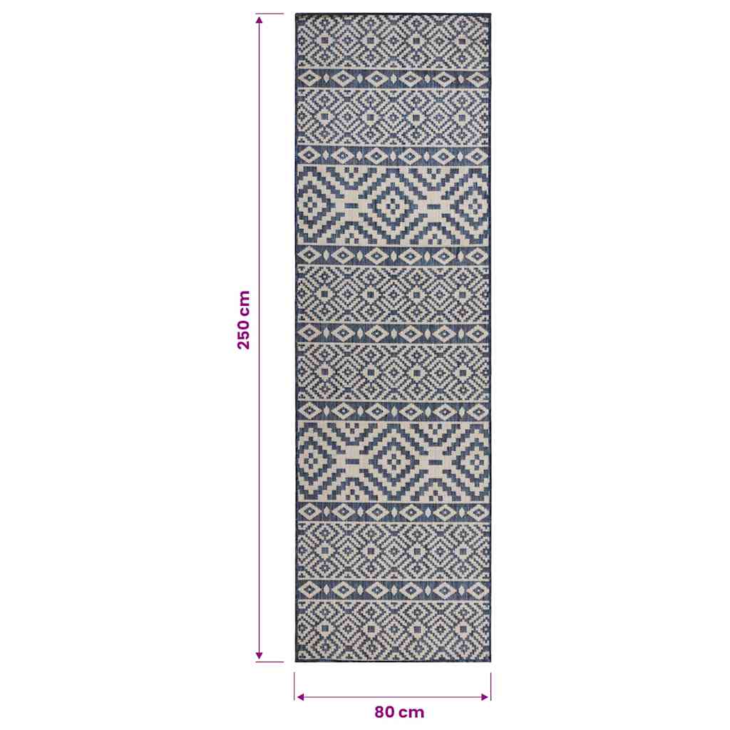 Outdoor Flatweave Rug 80x250 cm Blue Stripes