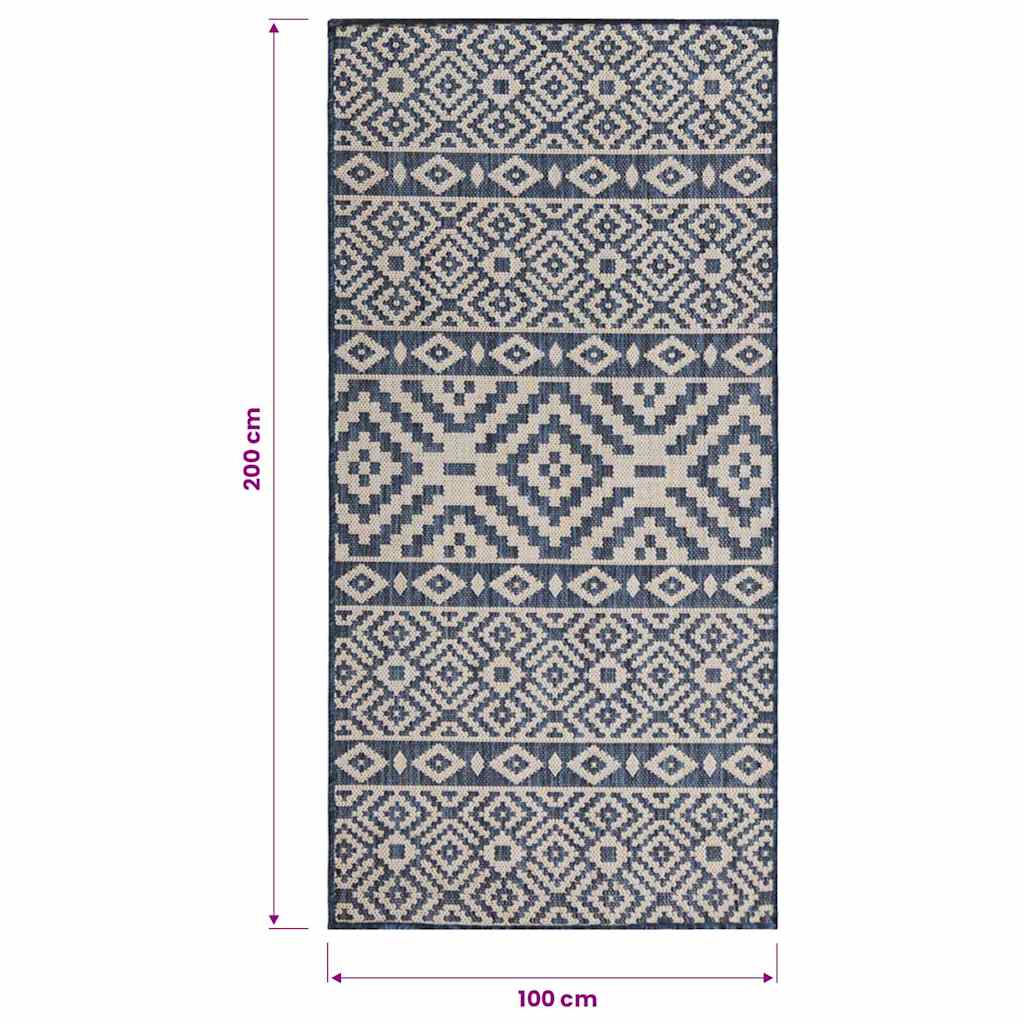 Outdoor Flatweave Rug 100x200 cm Blue Stripes