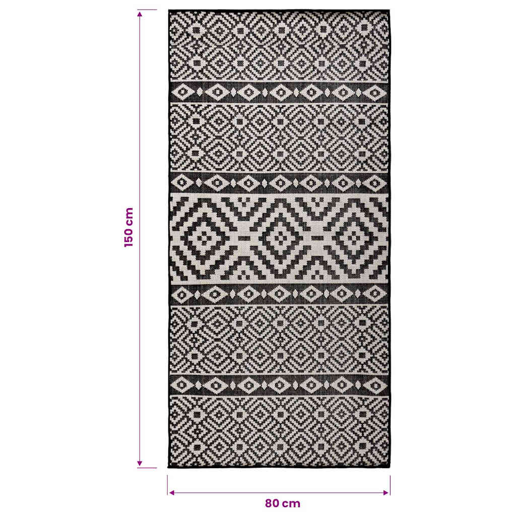Outdoor Flatweave Rug 80x150 cm Black Stripes