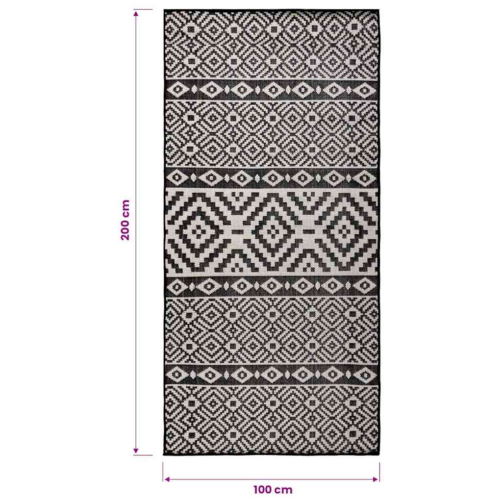 Outdoor Flatweave Rug 100x200 cm Black Stripes