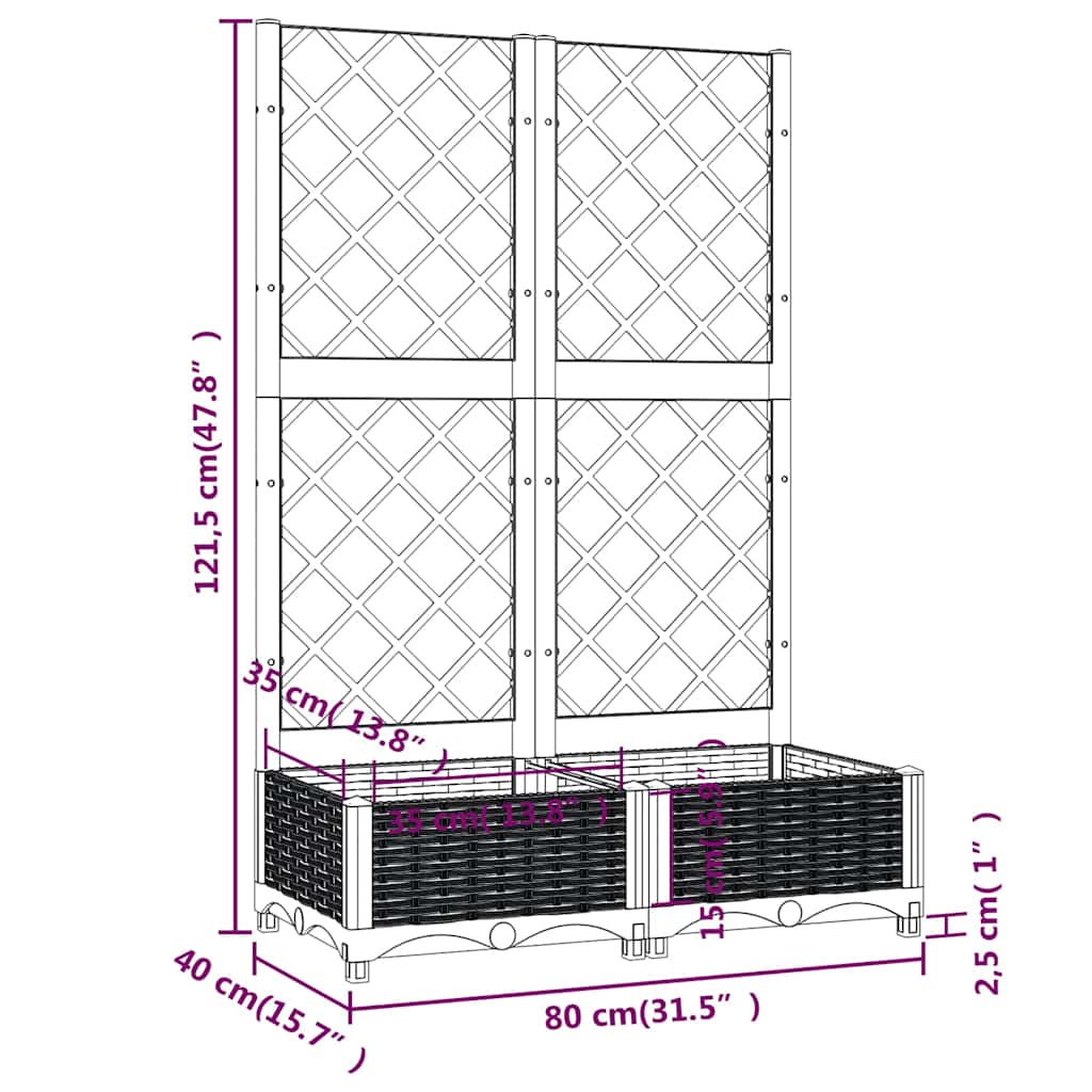 Garden Planter with Trellis Blue Grey 31.5x15.7x47.8" PP