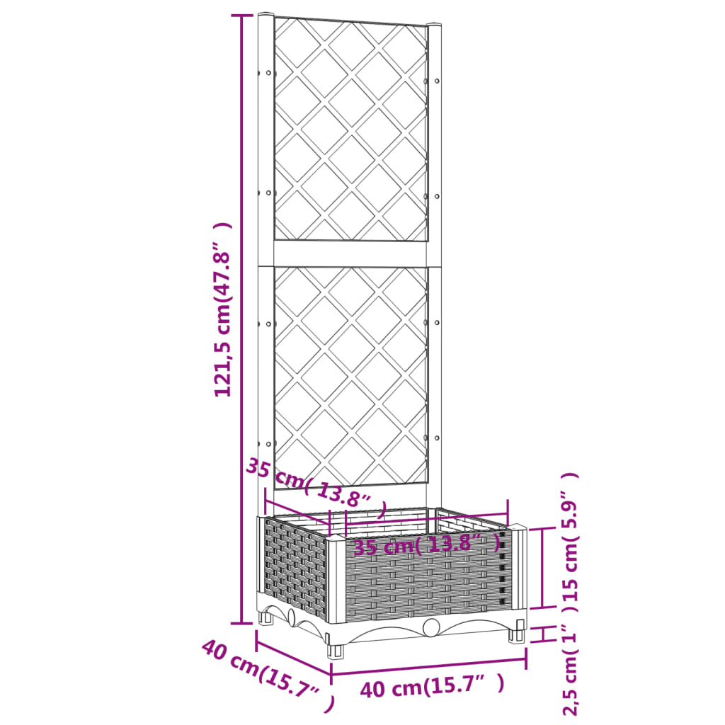 Garden Planter with Trellis Black 15.7x15.7x47.8" PP