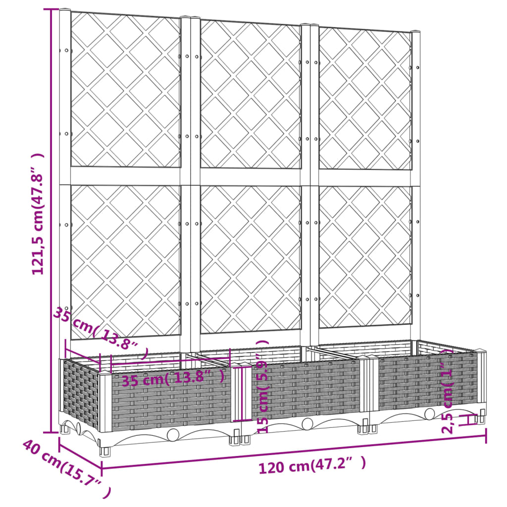 Garden Planter with Trellis Black 47.2x15.7x47.8" PP