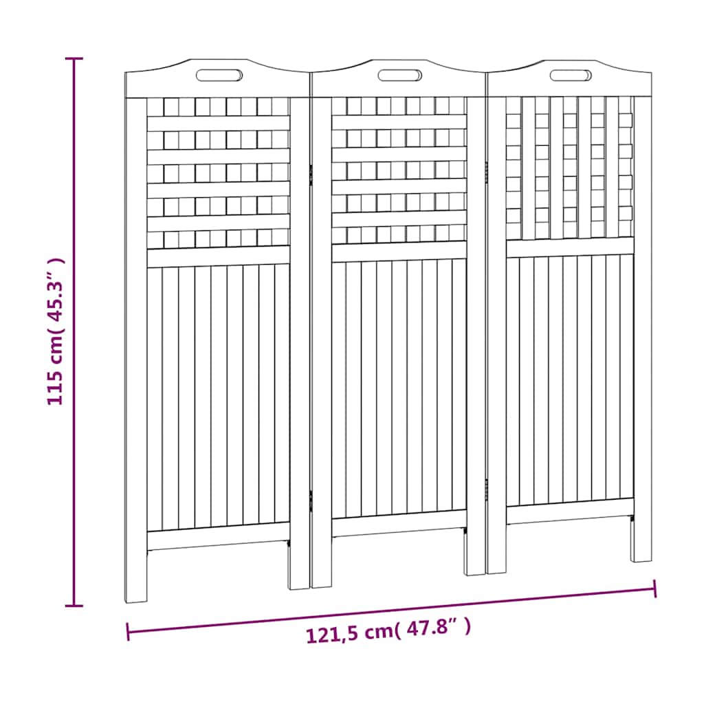 3-Panel Room Divider 121.5x2x115 cm Solid Wood Acacia