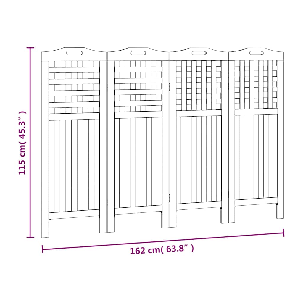 4-Panel Room Divider 162x2x115 cm Solid Wood Acacia