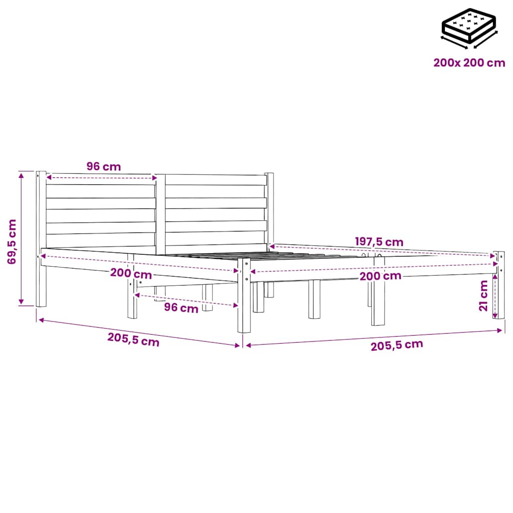 Bed Frame without Mattress Solid Wood Pine 200x200cm White