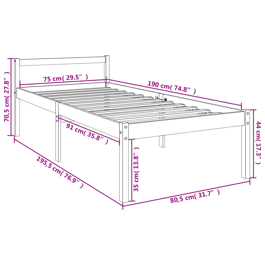 Senior Bed without Mattress 75x190cm Small Single