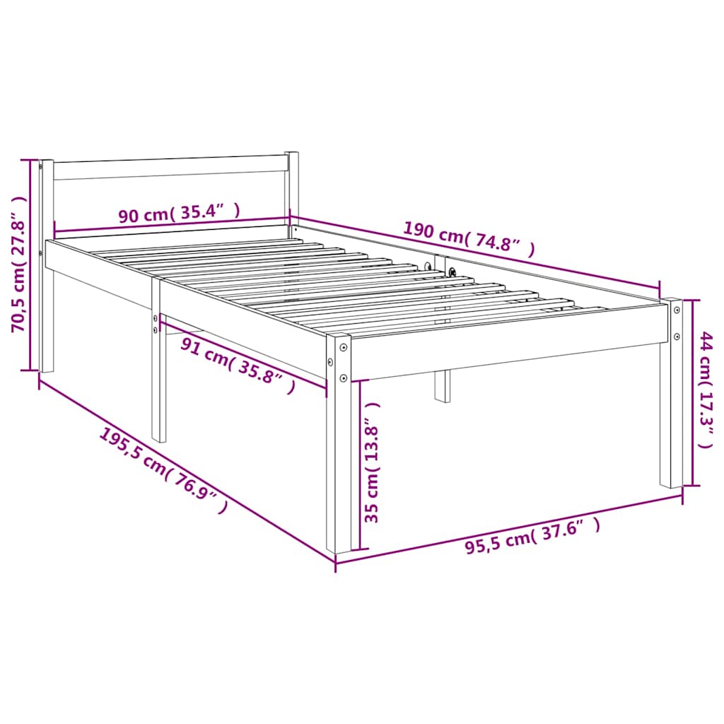 Senior Bed without Mattress 90x190cm Single