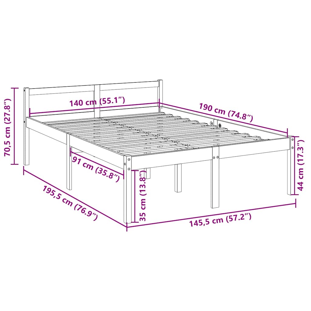Senior Bed without Mattress White 140x190cm Solid Wood Pine