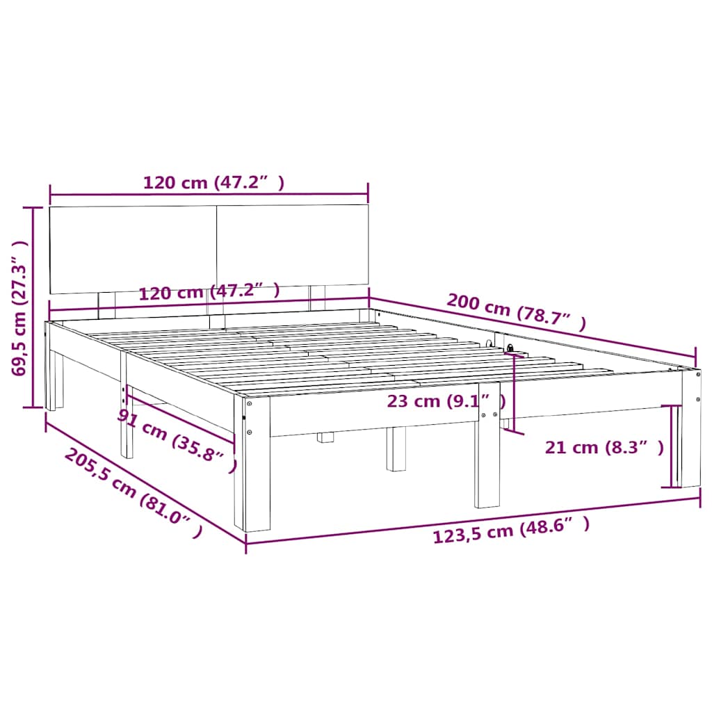 Bed Frame without Mattress White Solid Wood Pine 120x200cm