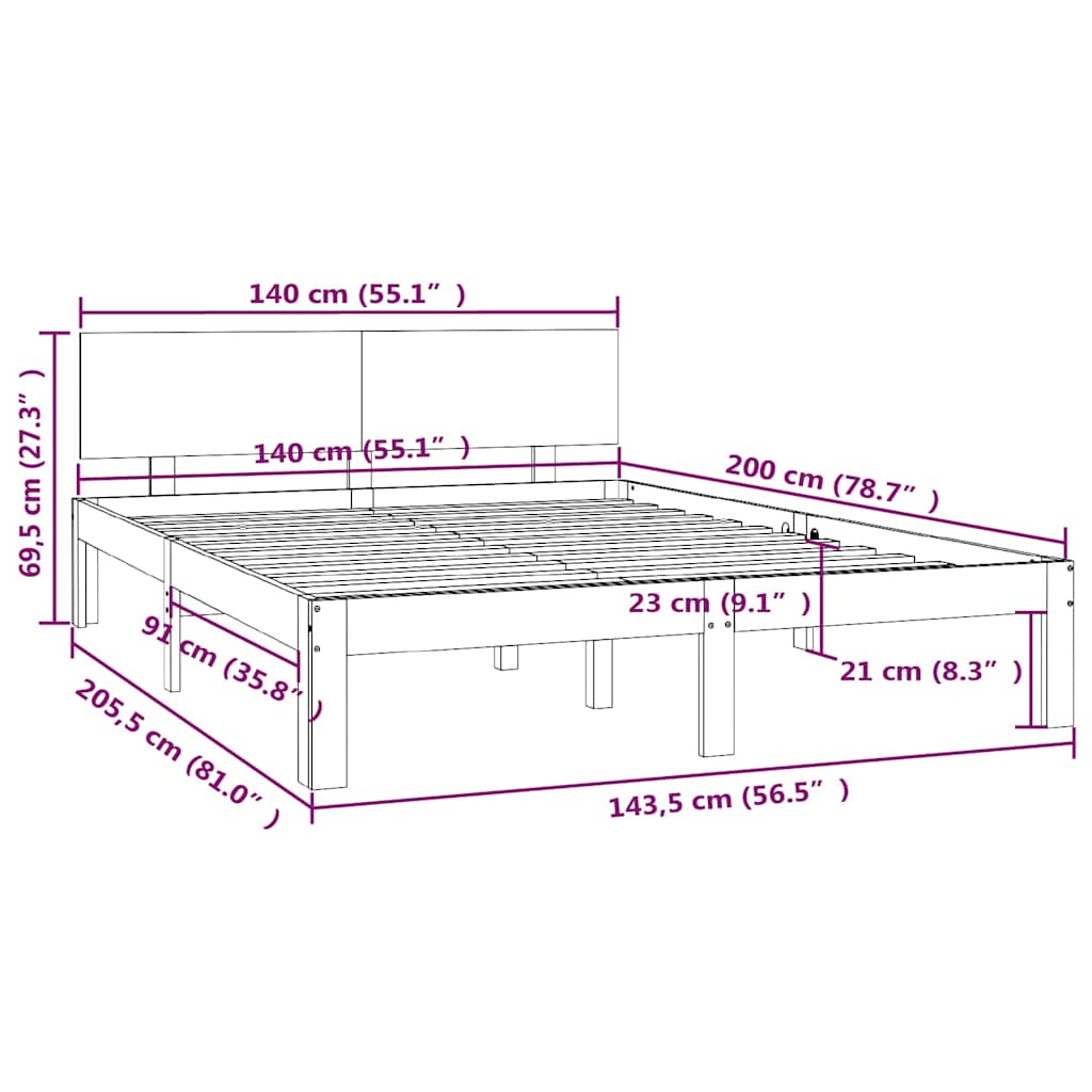 Bed Frame without Mattress White Solid Wood Pine 140x200cm