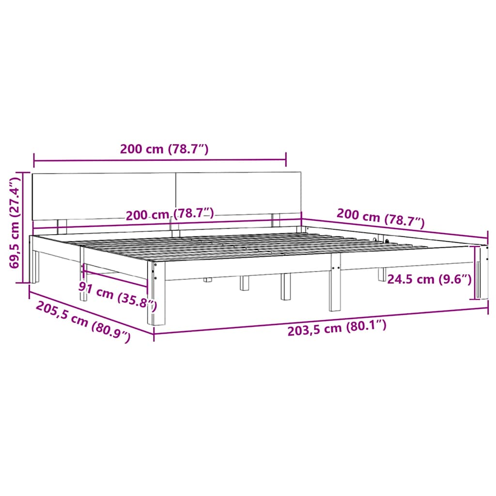 Bed Frame without Mattress White Solid Wood Pine 200x200cm