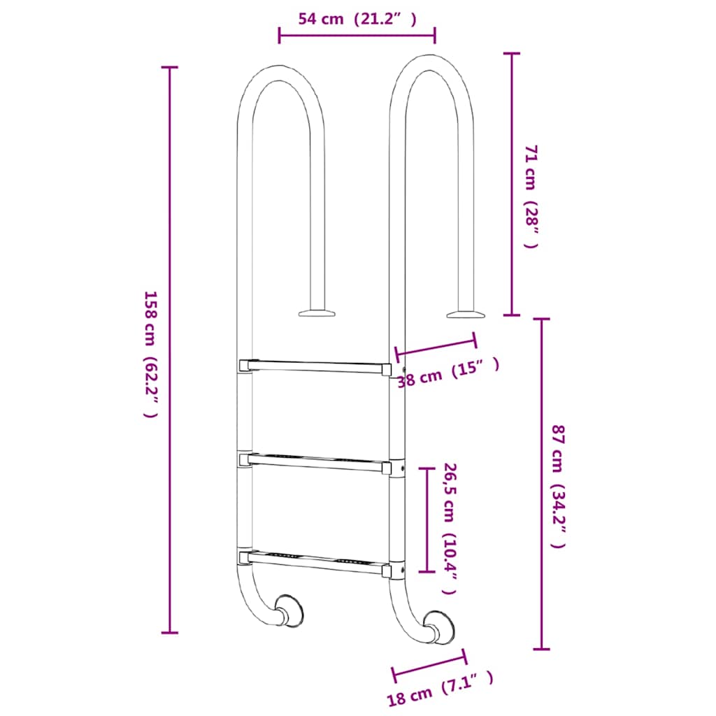 Pool Ladder | Silver | 304 Stainless Steel | Medium | Pool Ladder | Other