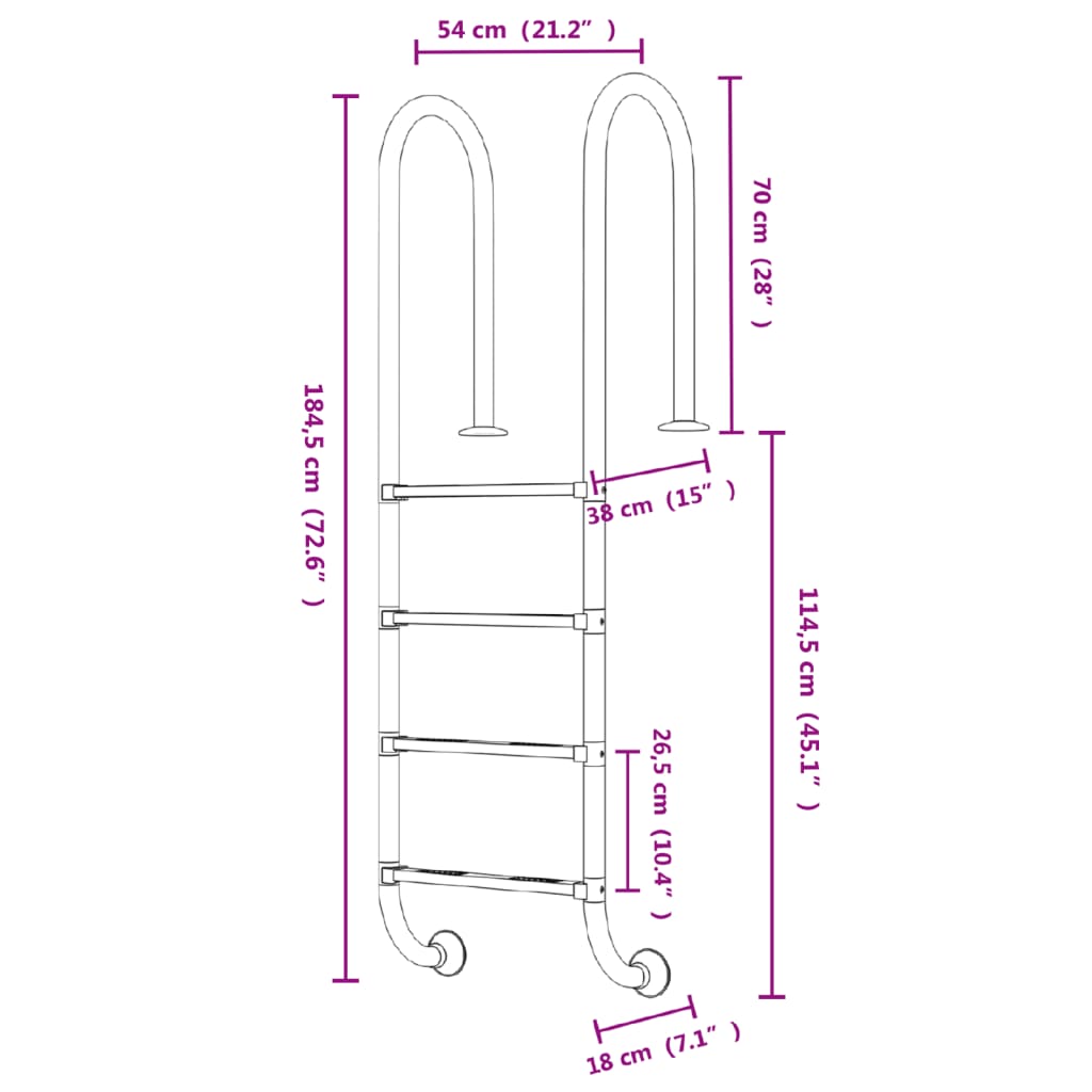 Pool Ladder | Silver | 304 Stainless Steel | Large | Durable