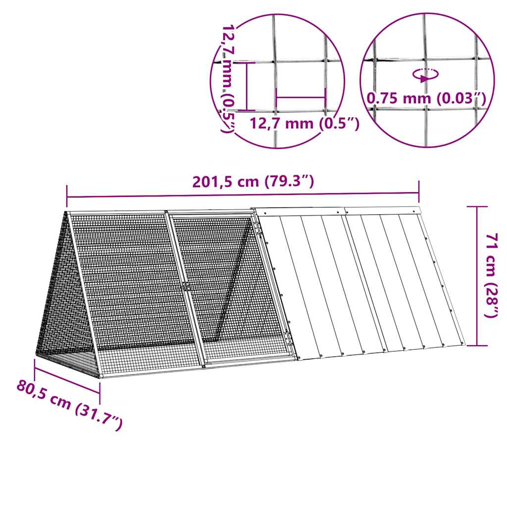 Rabbit Cage | Grey | Galvanised Steel | Large | Rabbit Cage | Triangular
