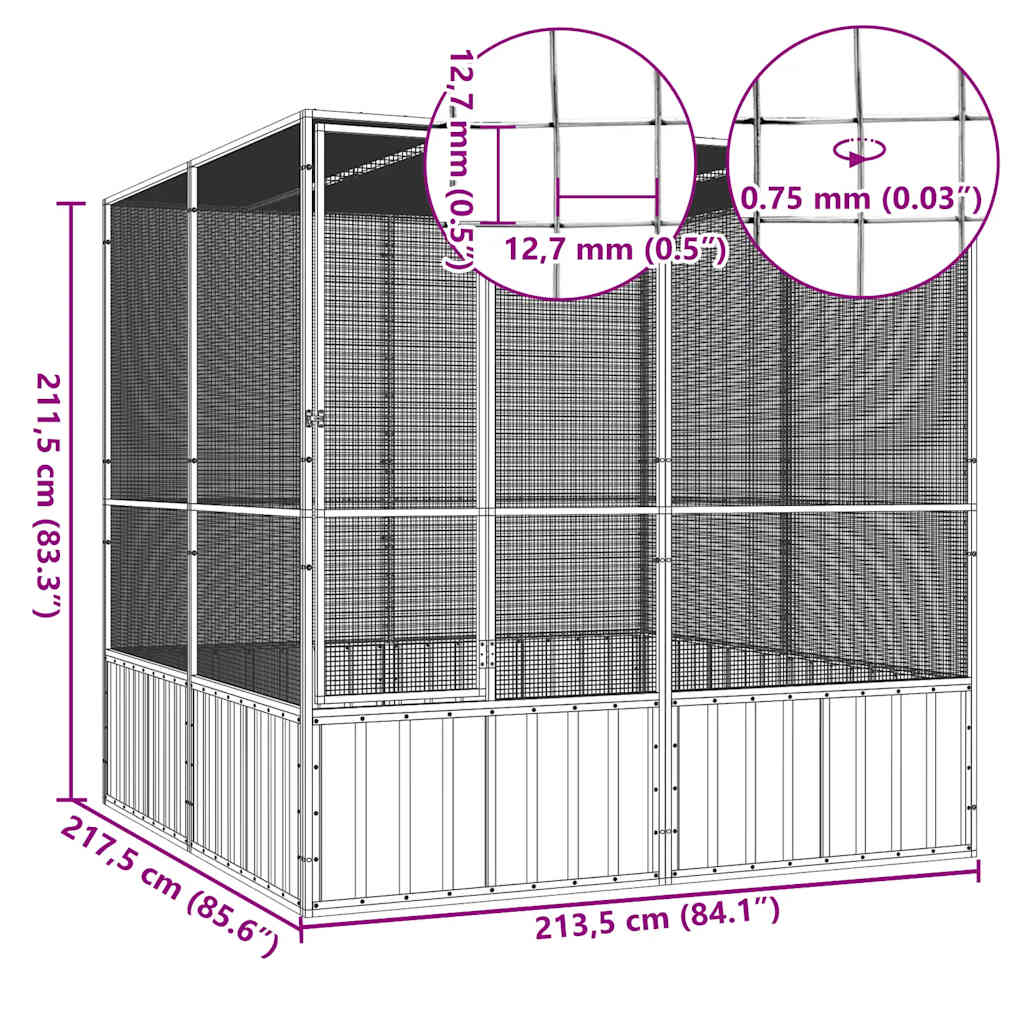 Bird Cage Grey Galvanized Steel Large Bird Cage Rectangular