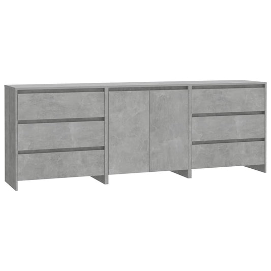 Sideboard | Set of 3 | Concrete grey | Engineered wood | Large